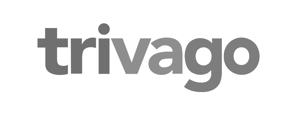 Greyscale Trivago logo.